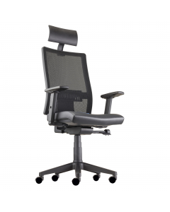 Seduta operativa girevole - elevazione a gas - meccanismo Syncro - 4 blocchi anti shock - meccanismo a contatto permanente - regolazione schienale up-down. Rivestimento seduta in tessuto "PLUS- Eco leather" idrorepellente, facile da pulire, senza flatati 