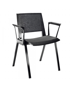 Seduta visitatore 100% polipropilene con struttura in acciaio nero - aggancio rapido a scomparsa - completa di braccioli fissi. Alt.tot: 80cm; Prof.tot: 57cm; Alt.schienale: 33cm; Largh.schienale: 47cm; Largh.sedile: 53cm; Prof.sedile: 40cm; Alt.sedile: 4