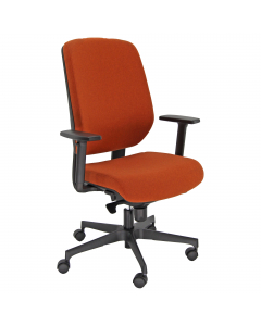 Seduta semidirezionale ergonomica girevole con elevazione a gas - meccanismo synchro con 4 blocchi anti shock -regolazione peso - meccanismo
a contatto permanente - schienale regolabile up-down - supporto lombare regolabile; Rivestimento seduta in tessuto