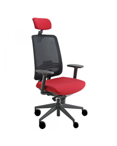 Seduta semidirezionale ergonomica girevole con elevazione a gas - meccanismo synchro con 4 blocchi anti shock - traslatore e variatore di forza a contatto - supporto lombare regolabile - schienale in rete nero. Rivestimento seduta in tessuto "PLUS - Ignif