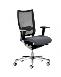 Seduta semidirezionale ergonomica girevole - elevazione a gas - meccanismo synchro - meccanismo anti shock - meccanismo a 
contatto permanente dotata di supporto lombare regolabile - struttura in alluminio pressofuso - sedile con traslatore; Rivestimento 