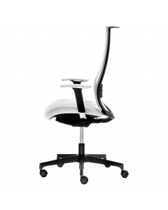 Seduta semidirezionale ergonomica girevole - elevazione a gas - meccanismo synchro autopesante - meccanismo a contatto permanente - dotata di supporto lombare regolabile - traslatore sedile; Rivestimento seduta in tessuto "PLUS - Eco Leather" idrorepellen