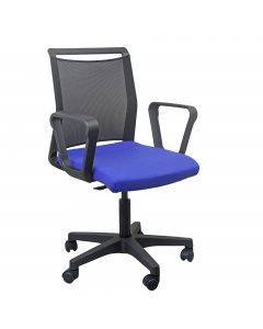 Seduta operativa girevole con schienale in rete nera e seduta rivestita in polipropilene. Base in nylon, elevazione a gas. Braccioli inclusi. Ideale per smartworking.
 Alt.tot.: 87-99; Prof.tot.: 60; Larg.seduta: 46cm; Altezza seduta: 41-53cm