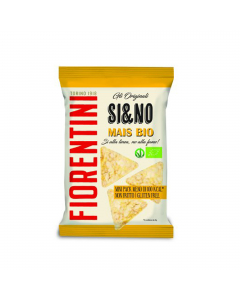 Confezione da 30 monoporzioni di Triangolini Si&No; gusto mais (20gr ca). Ingredienti: Mais* 89%, oli vegetali* (mais* e girasole*), sale marino 1%.