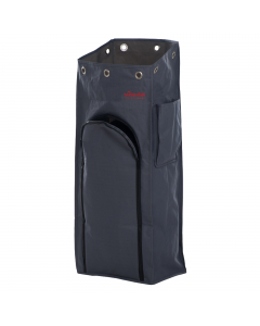 Coprisacco tessile di alta qualità con fissaggio a occhiello, due tasche e apertura frontale con doppia zip per completa copertura di sacchi da 70 litri. Compatibile con il carrello di pulizie professionale VoleoPro Standard cod 98151.