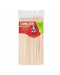 Gli Spiedi Deluxe Samurai sono naturali al 100% perché interamente realizzati in bambù, che conferisce allo spiedo una particolare resistenza che lo rende adatto anche per le preparazioni a più alte temperature. Dimensioni: 25cm-?3,0mm