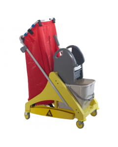 Carrello multifunzione 50Lt dalle dimensioni compatte ideale per la pulizia integrata di ambienti di dimensioni medio piccole. 2 secchi da 25Lt, vaschetta e portasacco 120Lt. Dimensione: 42x81x108cm. Adatto per la pulizia di alberghi, stazioni ferroviarie