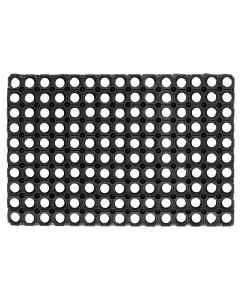 Zerbino in gomma 100%. Utilizzabile sia come normale zerbino da ingresso  che come base per una vera piattaforma antishock adatta per moltissimi fondi (cemento, terra battuta, ghiaia, erba, sabbia). Si possono unire fra loro più lastre (attraverso gli app