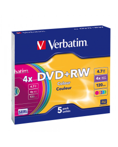 SCATOLA 5 DVD+RW SLIM 4X 4.7GB 120MIN. COLORE