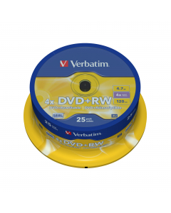 SCATOLA 25 DVD+RW SPINDLE 4X 4.7GB 120MIN. SERIGRAFATO