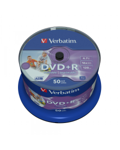 Capacità: 4.7GB
Velocità: 16x
Confezione: 50 Pack Spindle
Superficie: Wide Inkjet Printable Area stampabile: 21 – 118mm