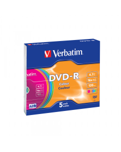 SCATOLA 5 DVD-R SLIM CASE 16X 4.7GB 120MIN. SERIGRAFATO COLORATO