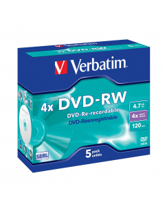 SCATOLA 5 DVD-RW JEWEL CASE 4X 4.7GB 120MIN. SERIGRAFATO