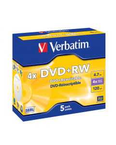 SCATOLA 5 DVD+RW JEWEL CASE 4X 4.7GB 120MIN. SERIGRAFATO