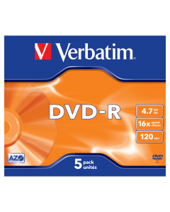 SCATOLA 5 DVD-R JEWEL CASE 16X 4.7GB 120MIN. SERIGRAFATO