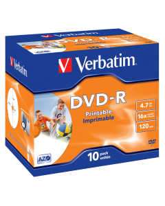 SCATOLA 10 DVD-R J.CASE 16X 4.7GB 120MIN. WIDE PHOTO STAMP INK-JET