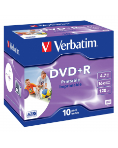 SCATOLA 10 DVD+R JEWEL CASE 16X 4.7GB 120MIN. STAMPABILE WIDE PHOTO INKJET