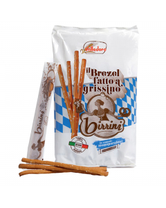Griissini, dal gusto tipico del bretzel e dall’aspetto caratteristico perché di colore marrone lucido e ricoperti di sale cristallino. Confezione da 240 gr (13 monoporzioni).
Ingredienti: Farina di grano tenero tipo “0”, olio di girasole* (5%), sale, fari