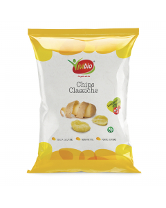 Snack biologico Vivibio a base di patate non fritte, ideale per una pausa croccante e sfiziosa. Croccanti e gustose chips classiche a base di patate. La differenza rispetto alle patatine già presenti sul mercato è il metodo di produzione: le patatine non 
