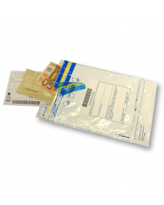 Buste di sicurezza realizzate in LDPE riciclabile da 70 micron per spedire documenti e oggetti che richiedono riservatezza. Hanno l'interno nero coprente  e l'esterno bianco con adesivo permanente irreversibile. Il nastro è antieffrazione: appare la scrit
