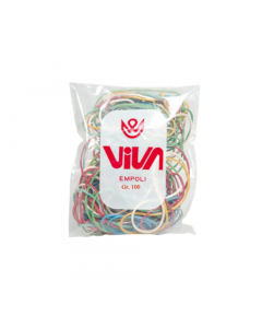Sacchetto da 100gr di elastici in gomma colorata nelle misure e colori assortiti.