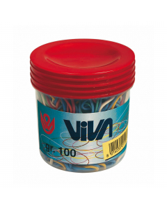 Barattolo da 100gr di elastici in gomma colorata nelle misure e colori assortiti.