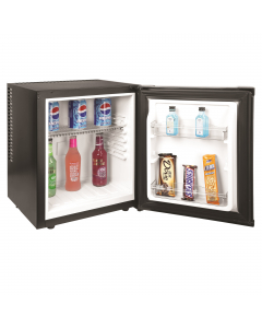 Minibar per hotel ad elevata efficienza energetica ( Livello energetico F; ex classe A+), da incasso o libera installazione. Innovativo sistema di raffreddamento termoelettrico, basato su una pompa di calore a stato solido (cella di Peltier). Completament