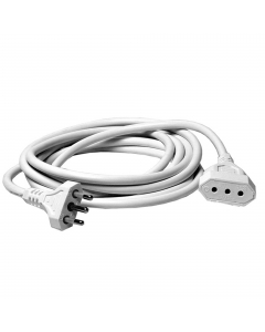 Prolunga elettrica di colore bianco. Spina standard italiano 2P+T 10 A. 1 presa standard italiano 2P+T 10 A con alveoli schermati. Cavo: 3x1,0 mm¦, lunghezza 3 m.