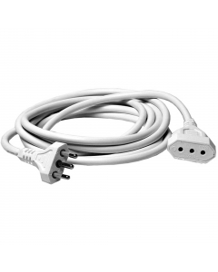 Prolunga elettrica di colore bianco. Spina standard italiano 2P+T 10 A. 1 presa standard italiano 2P+T 10 A con alveoli schermati. Cavo: 3x1,0 mm¦, lunghezza 5 m.
