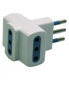 Adattatore di rete triplo, spina standard italiano 2P+T 10 A, 3 prese standard italiano 2P+T 10 A a ricettività multipla con alveoli schermati. Certificato IMQ.
