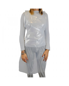 Grembiule in LDPE, 30 my. Dimensioni 70x120 cm. DPI I categoria. Taglia unica. Ideale per settore agroalimentare e ittico. Allacciatura posteriore con fettucce.