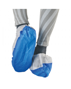 Sovrascarpa in PLP con elastico all’apertura, 30 gr/m2. Suola rinforzata in CPE antiscivolo di colore blu. Dimensioni 40x17 cm. DPI I categoria. Taglia unica.