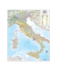 Cartina murale amministrativa/stradale. Plastificazione antiriflesso . Aste di supporto in plastica. Scala 1:1.470.000 dimensioni 67x82cm