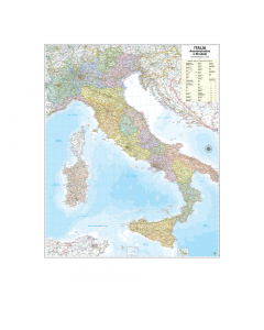 Cartina murale amministrativa/stradale. Plastificazione antiriflesso . Aste di supporto in legno naturale. Scala 1:1.000.000 dimensioni 98x119cm