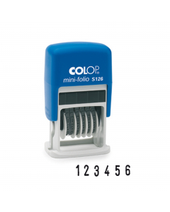 Timbro mini numeratore S126 autoinchiostrante 6 colonne con caratteri alti 3.8mm. Fusto in ABS. Monta tampone E/10.