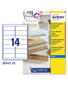Confezione da 25 fogli in A4 in poliestere trasparente adesivo permanente. Adatte per stampanti Inkjet. Tecnologia QuickDry.