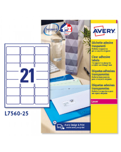 Scatola da 25 fogli in formato A4 in poliestere trasparente adesivo. Etichette rettangolari per stampanti laser e laser a colori. Tecnologia QuickPEEL™