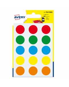 Bollini colorati rotondi in bustina. Perfette per organizzare documenti e prodotti per codice colore. Confezioni da 6 fogli. Etichette da diametro 19mm / 15 etichette per foglio.
