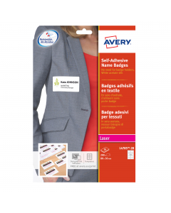 Badge adesivi rimovibili realizzati in morbida seta acetata che aderisce perfettamente ai tessuti senza danneggiarli.  Idonei per stampanti laser/laser colore. Perfetti per dare un aspetto professionale al badge durante meeting ed eventi, mostrano con chi